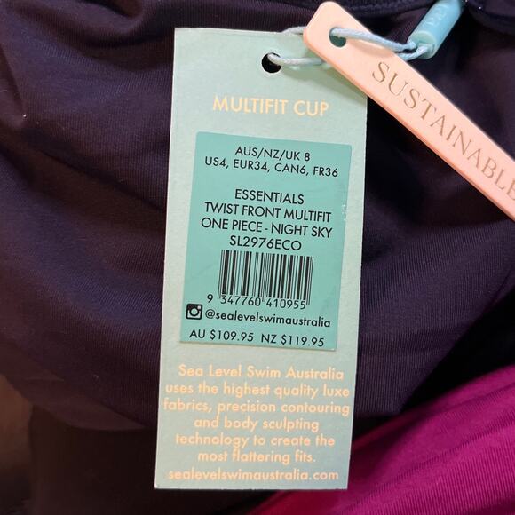 Sea Level Australia Essential Twist Front One Piece US 4 NWT Navy - Picture 3 of 6